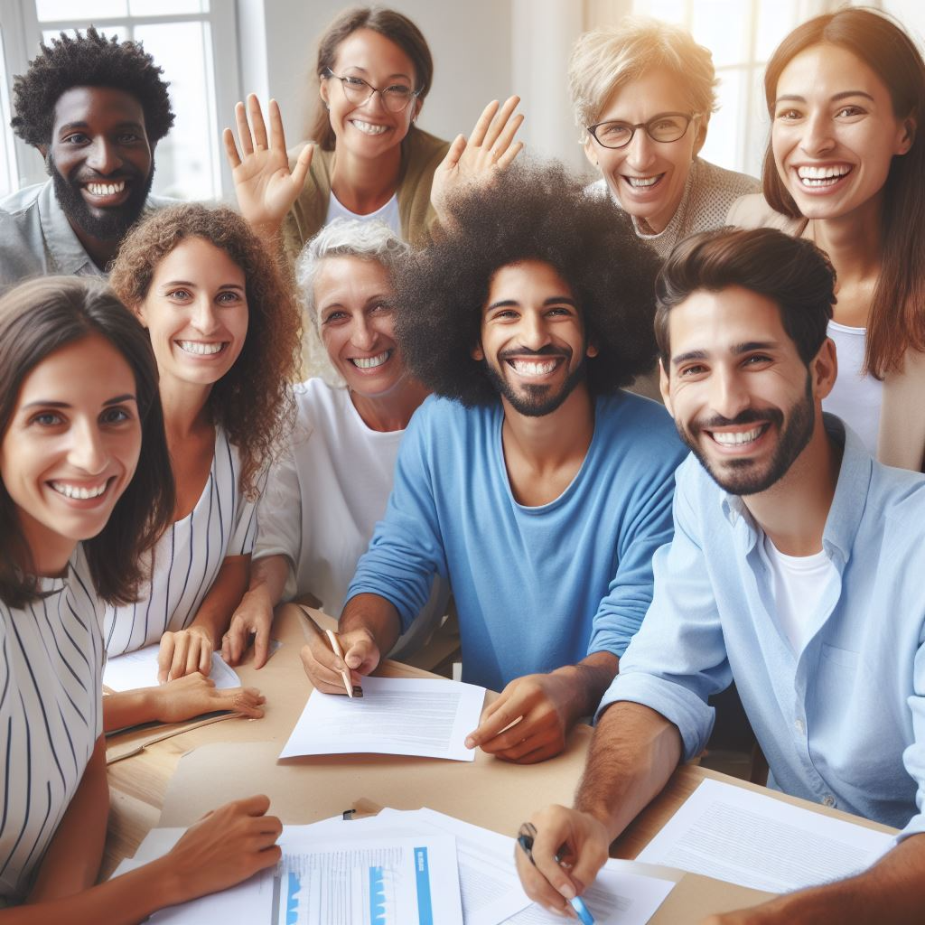 Trabajadores contentos